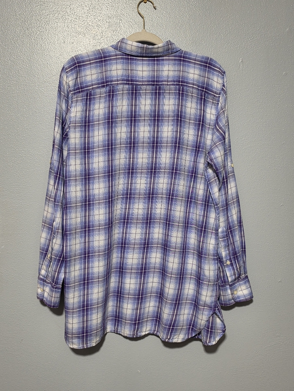 LAUREN RALPH LAUREN Button Down Womens XL Purple White Plaid Preppy Coastal - Picture 5 of 8